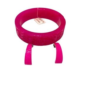Pink Floral Bangle Bracelet. Resin material with matching Post back Earrings